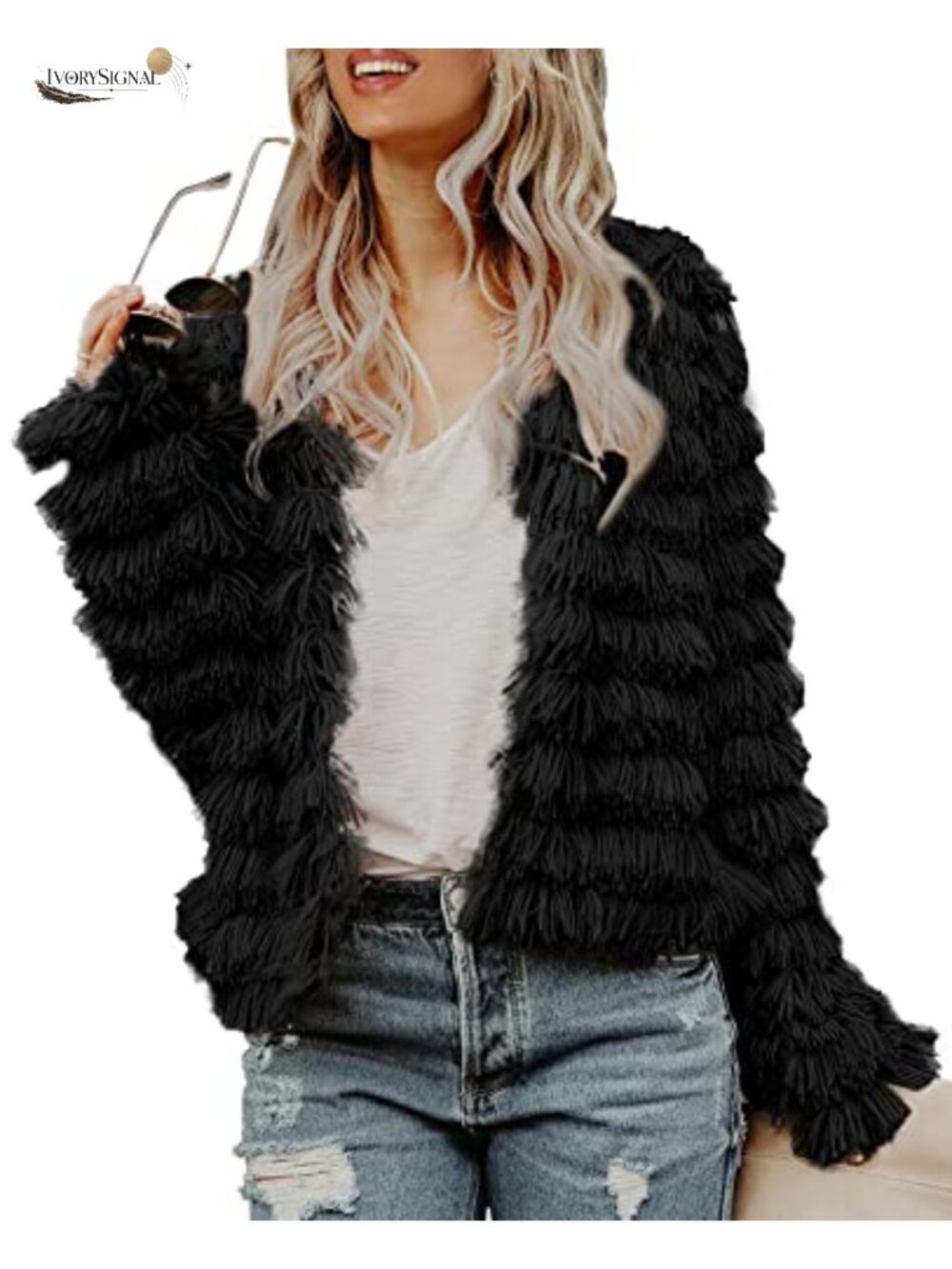 Women's Faux Fur Open Front Cardigan Vintage Shaggy Jacket
